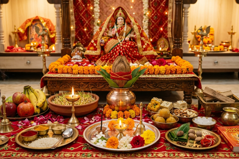 नवरात्रि पूजन सामग्री: माँ दुर्गा की संपूर्ण पूजा सामग्री लिस्ट